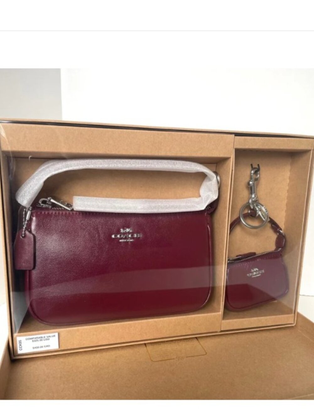 Coach Nolita 19 Bag and Charm Set Dark Wine Leather Silver CCK95 Boxed - Picture 2 of 14